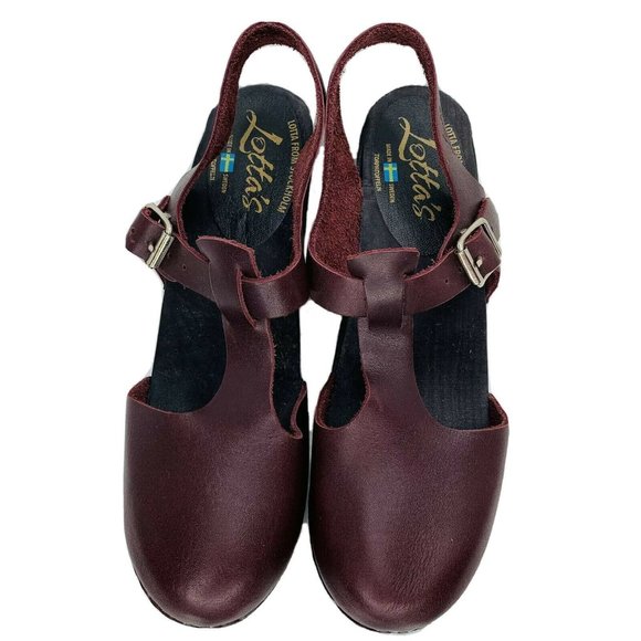🛍️LOTTA'S Swedish Clogs Burgundy Highwood T-Bar size 41🛍️ - Picture 4 of 11